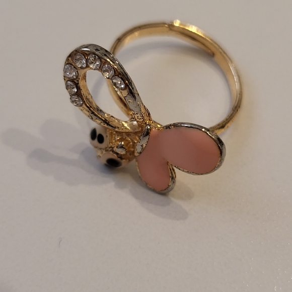5for$25🥰 VINTAGE BUTTERFLY cz Crystal Pink Lady Bug on Gold ring adjustablesize - Picture 5 of 6